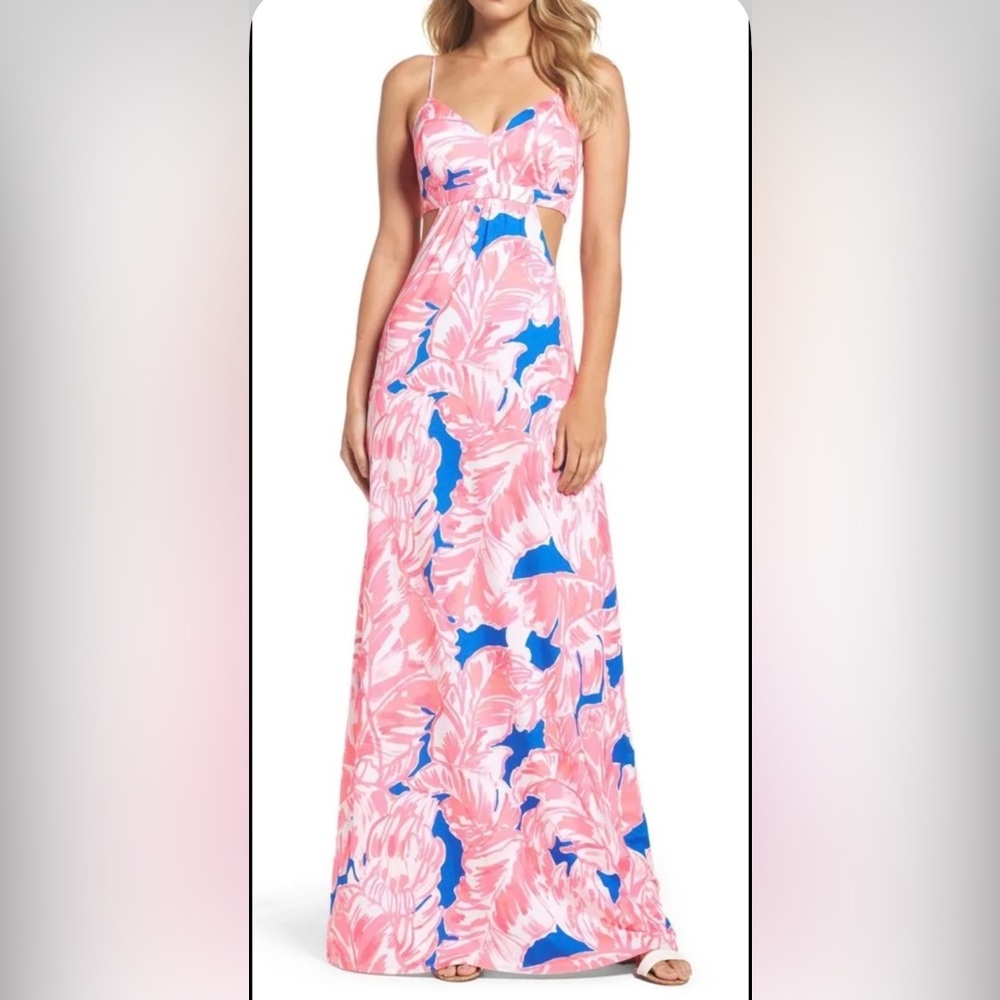 Lilly Pulitzer Pink and Blue Tropical Print Maxi Dress